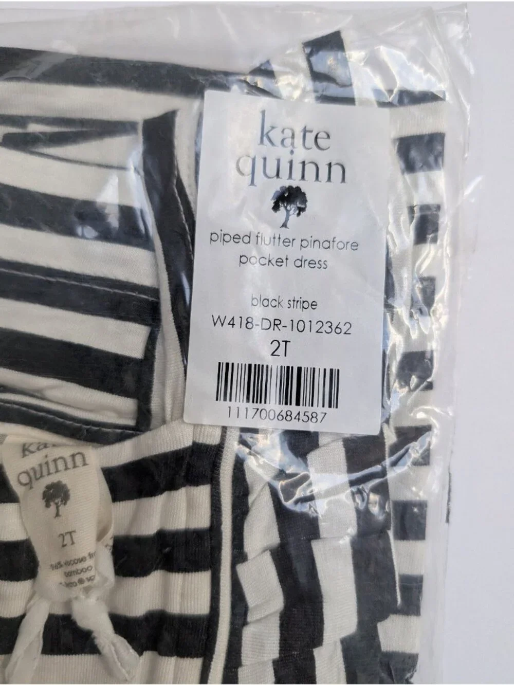 Kate Quinn Bamboo Black & White Stripe Pinafore Dress 2T Spooky Halloween